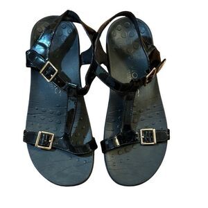 Vionic Adriane Sandal Black Patent Adjustable Straps Size 8 Women’s